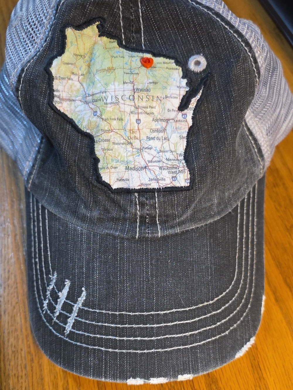 Wisconsin Map Patch Distressed Trucker Cap